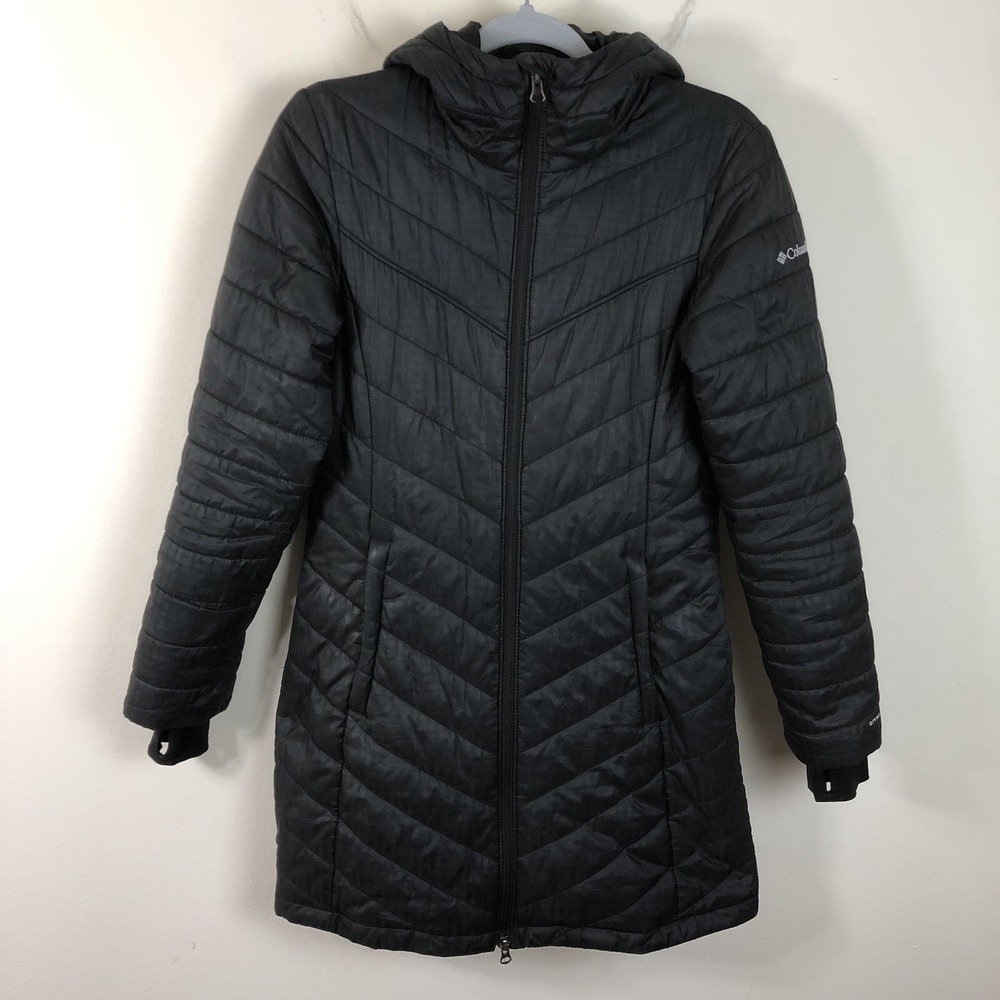 Columbia Omni-heat Quilted Knee Length Hooded Jacket Women's Sz S Navy